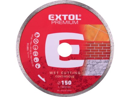 Diamantový celoobvodový kotúč na mokré rezanie EXTOL PREMIUM o 150x22,2 mm