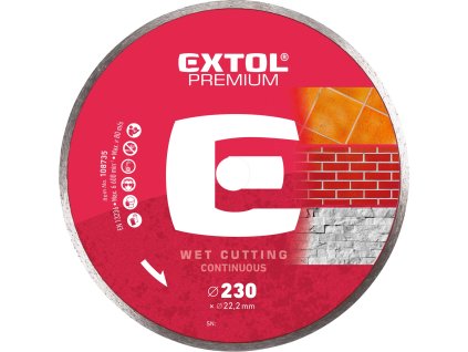 Diamantový celoobvodový kotúč na mokré rezanie EXTOL PREMIUM o 230x22,2 mm