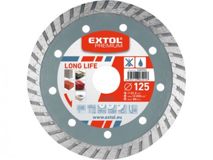 Diamantový segmentový kotouč na suché/mokré řezání EXTOL PREMIUM Long Life ø 115x22,2 mm