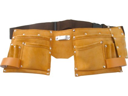 Pás na náradie kožený, 6 vreciek (2 veľké, 2 stredné, 2 malé), 2 pútka, háčik na zvinovací meter, úchyty pre ceruzku alebo skrutkovač, EXTOL CRAFT