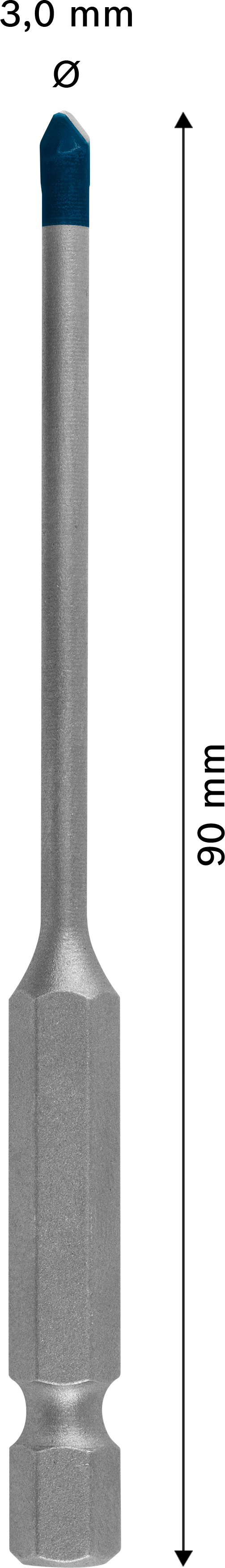 Vrták na dlažbu Bosch EXPERT HEX-9 HardCeramic Dostupné varianty: Vrták na dlažbu - Bosch HEX-9 HardCeramic ø3x90mm
