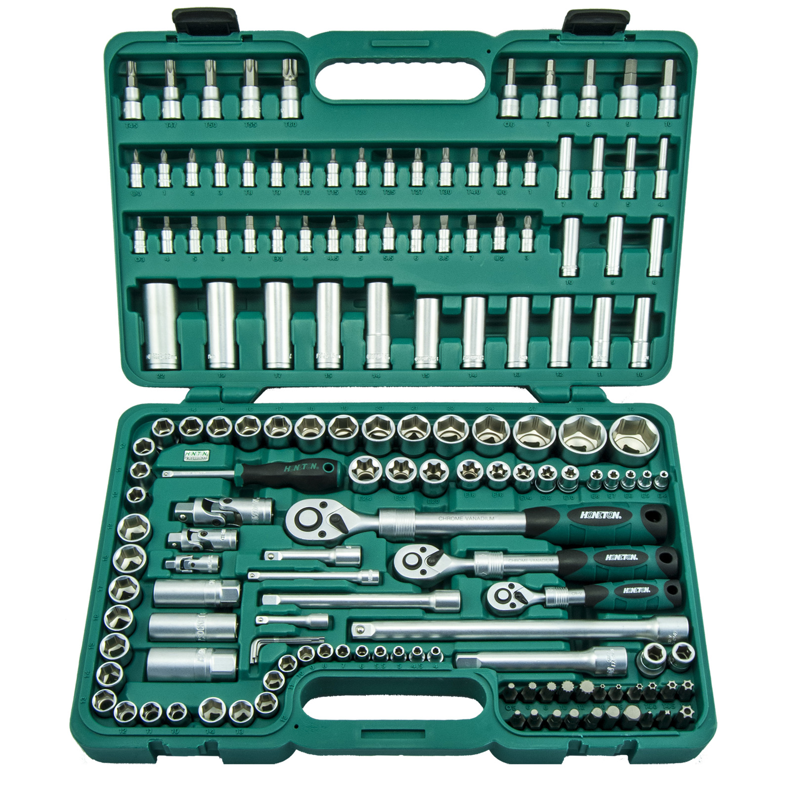 Sada hlavic HONITON 1/4"-3/8"-1/2" 155 dílů