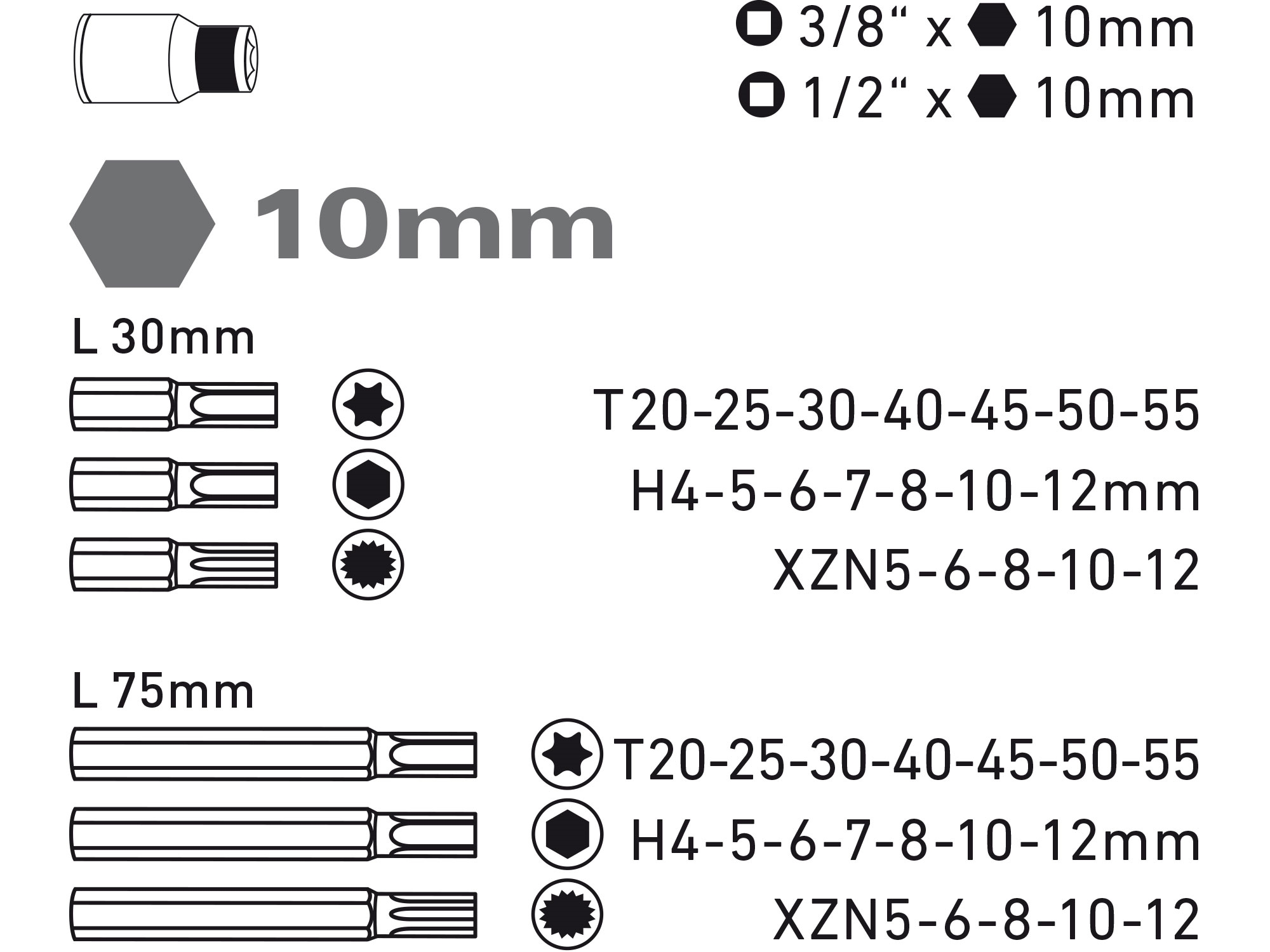 Sada bitů CrV (40ks) EXTOL CRAFT HEX/TORX/XZN