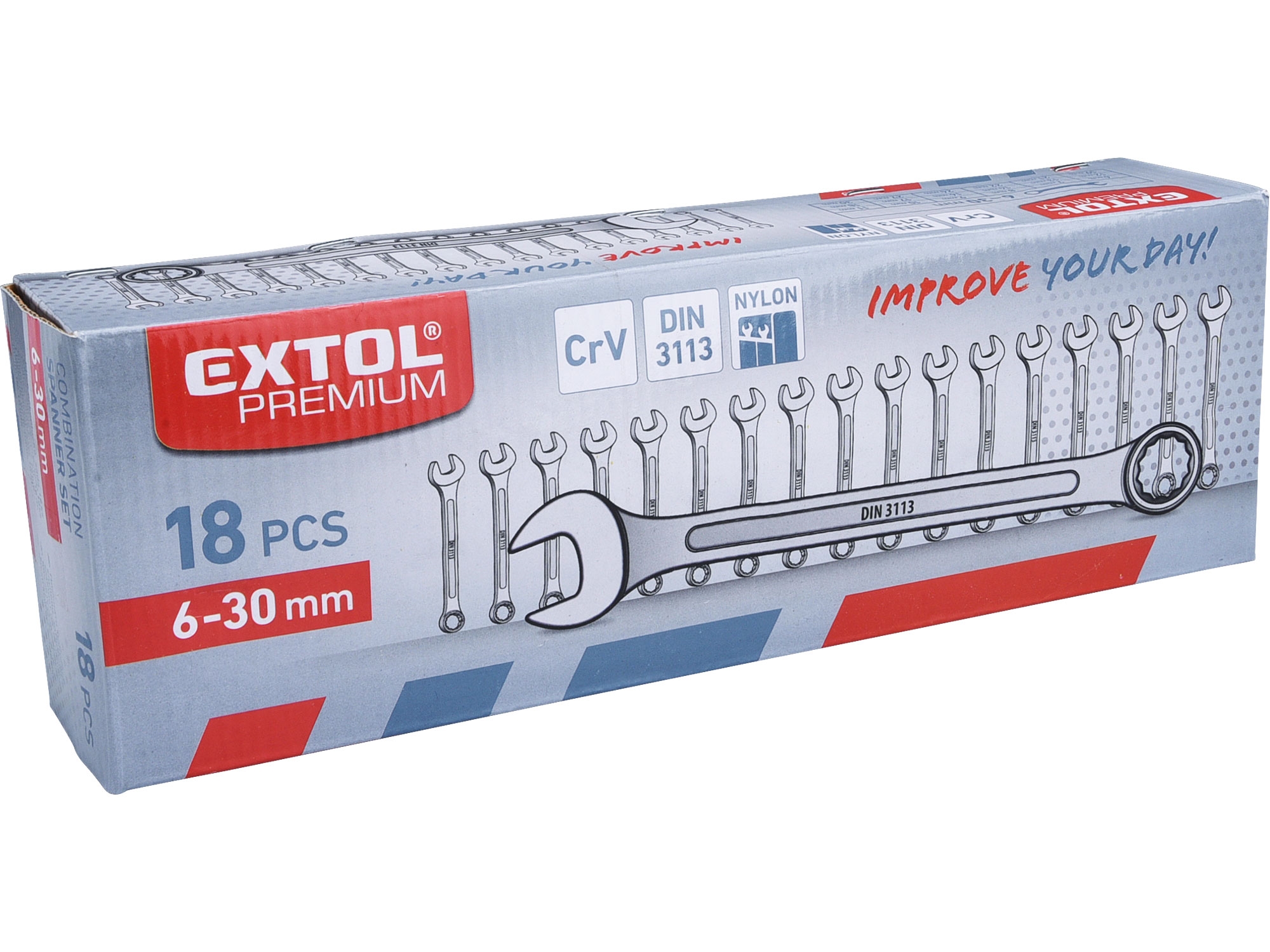 Klíče očkoploché, sada 18ks, 6-30mm, CrV, EXTOL PREMIUM 6734