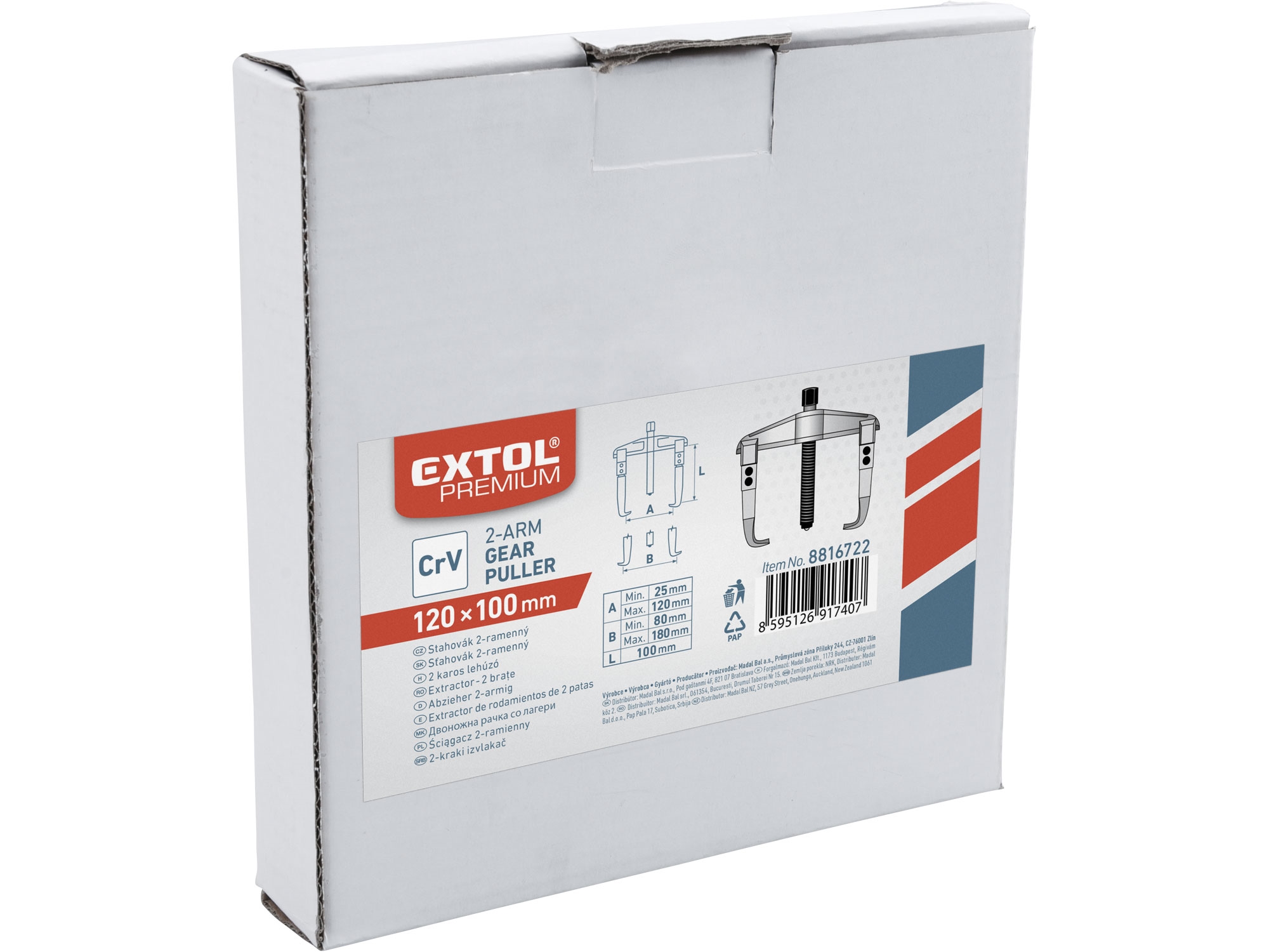 Extol Premium stahovák dvouramenný, kovaný, rozpětí 120, hloubka 100mm