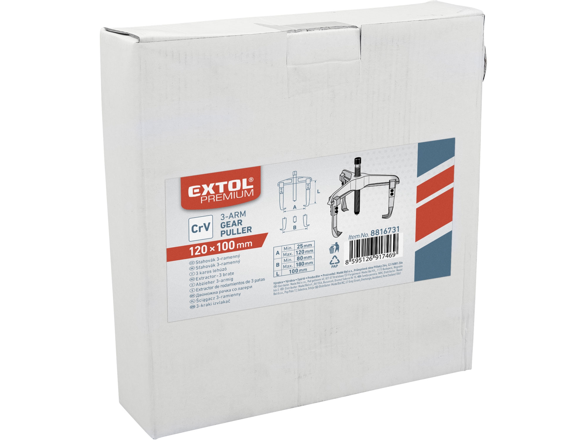 Extol Premium Stahovák tříramenný, kovaný, rozpětí 120, hloubka 100mm, CrV