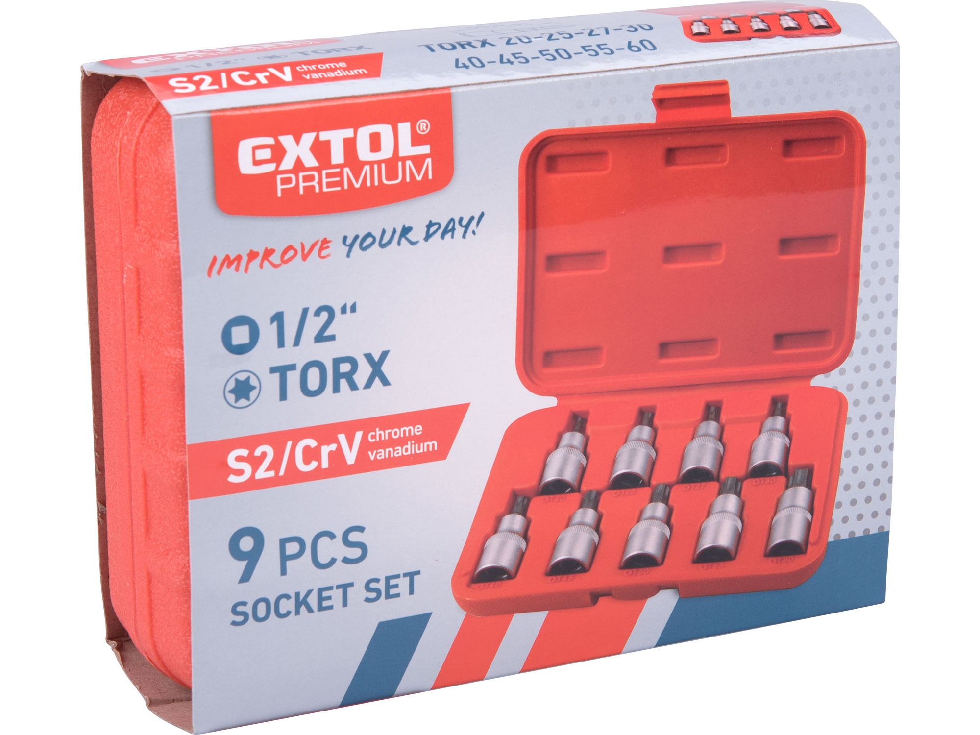 Extol 8818124 TORX 20-60 hlavice zástrčné 1/2″ sada 9 ks
