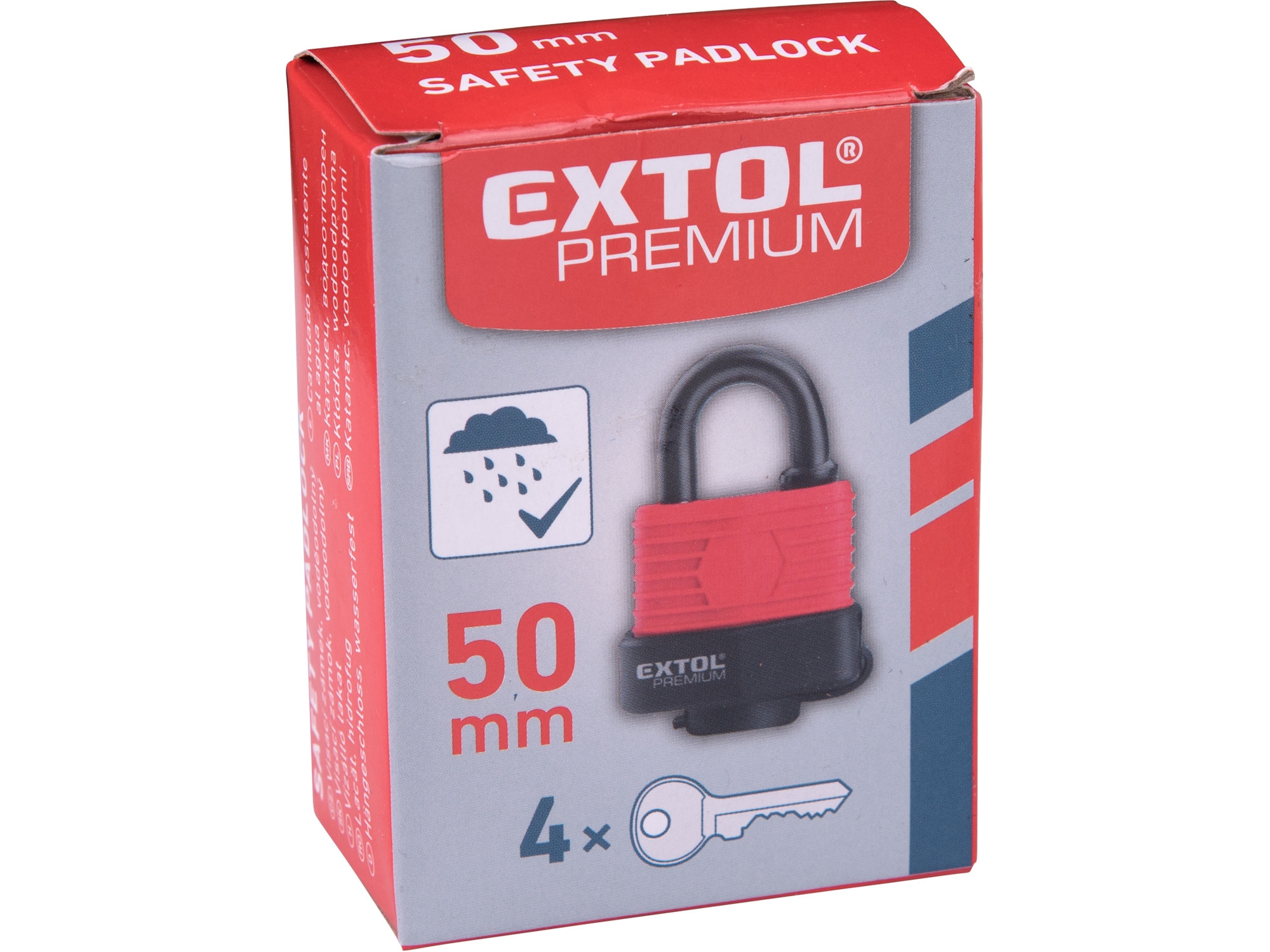 Zámek visací voděodolný, 50mm, 4 klíče, EXTOL PREMIUM