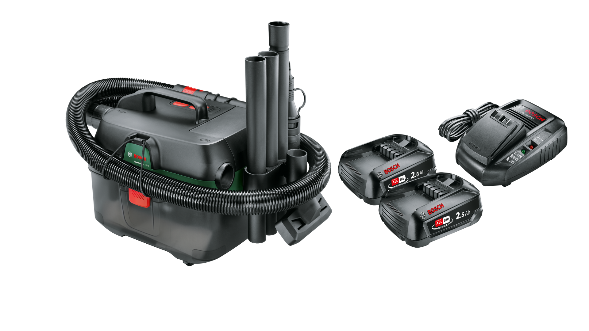 Bosch Advanced Vac 18V-8 0.603.3E1.000 Dostupné varianty: Aku vysavač Bosch AdvancedVac 18V-8 + 2×2,5 Ah + AL 1830 CV