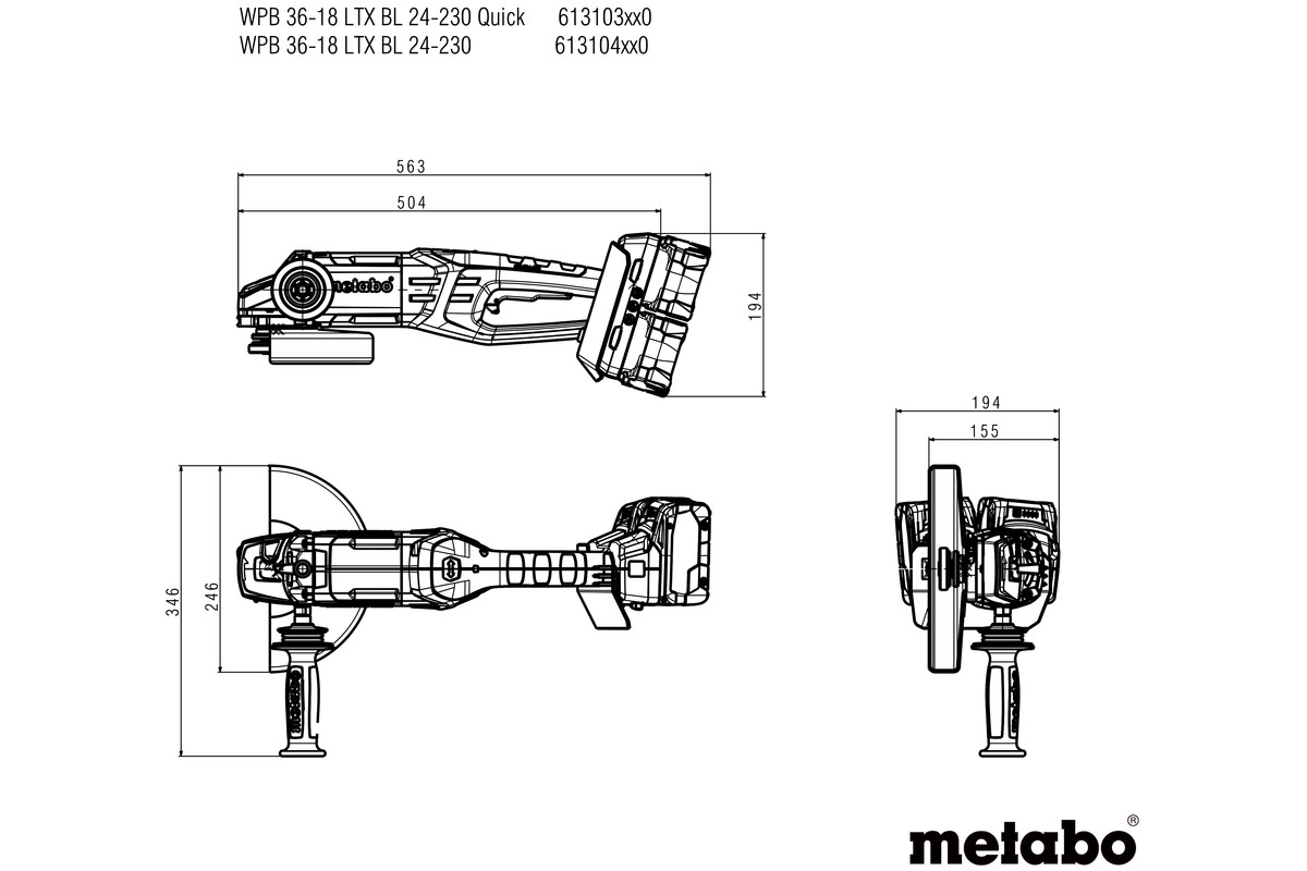 Aku úhlová bruska Metabo WPB 36-18 LTX BL 24-230 Quick (solo)