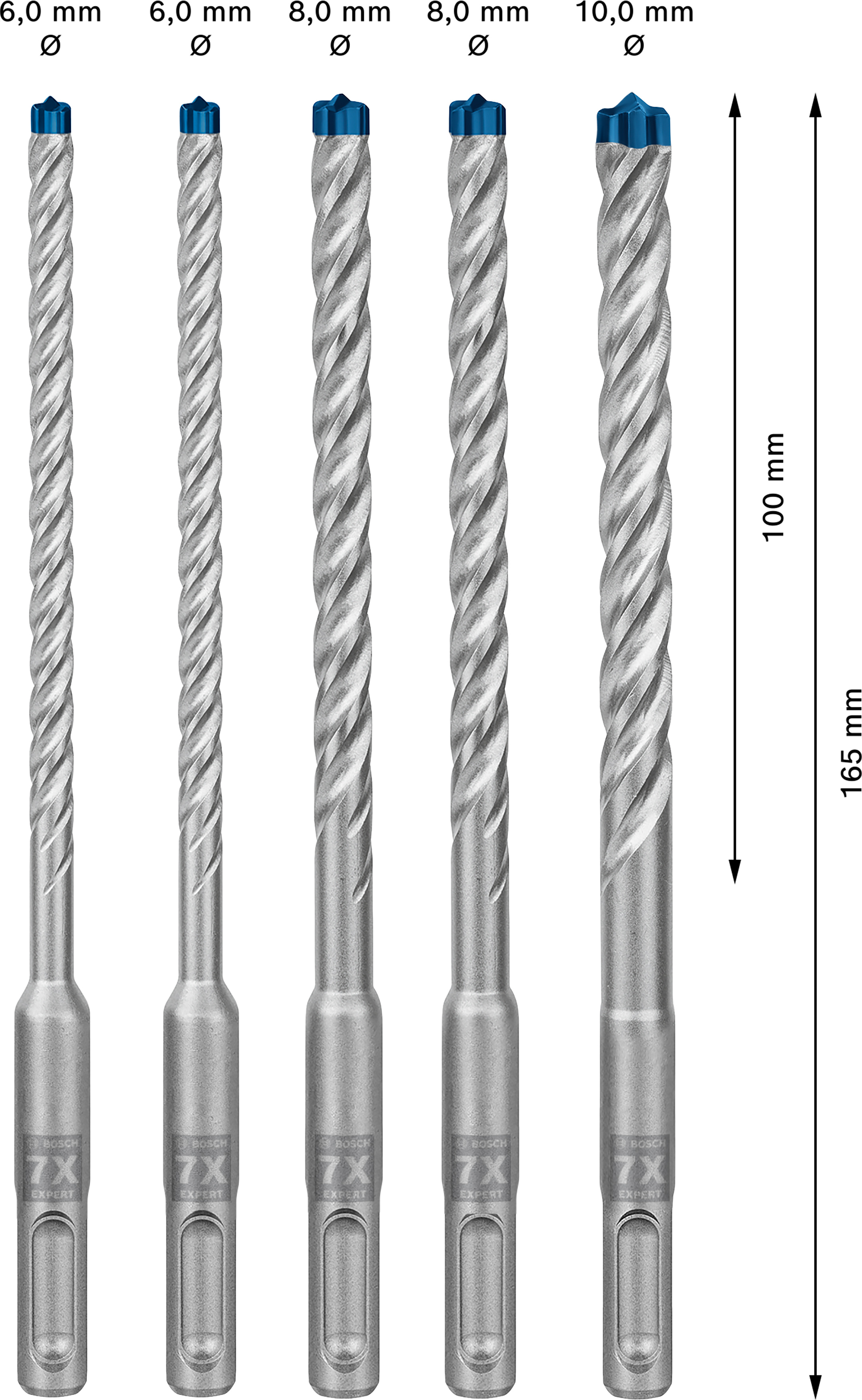 Sada vrtáků do betonu SDS plus-7X Bosch EXPERT Dostupné varianty: 5dílná sada vrtáků do betonu SDS plus-7x Bosch EXPERT 6/6/8/8/10 mm