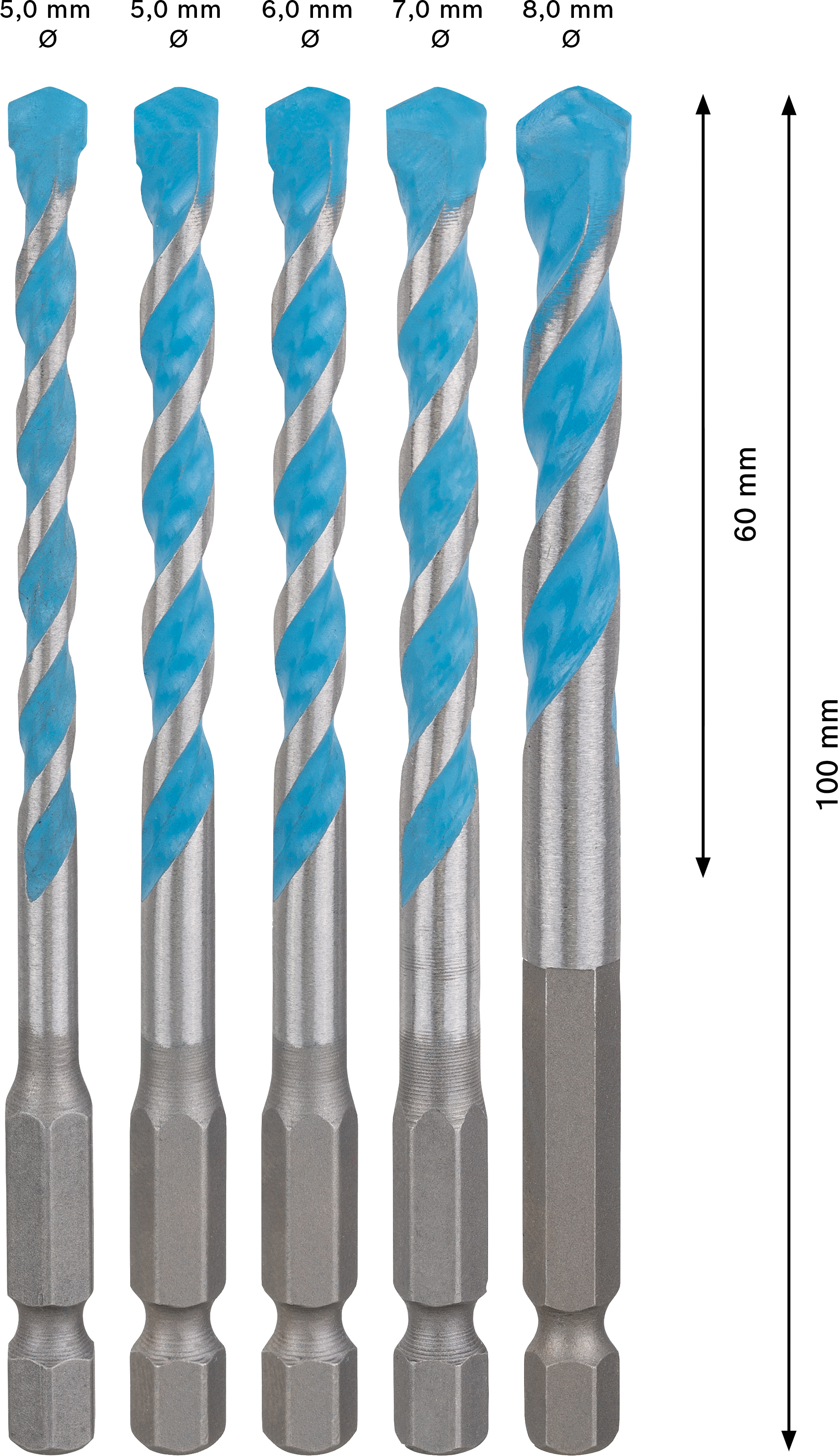 Sada víceúčelových vrtáků HEX-9 Bosch EXPERT MultiConstruction Dostupné varianty: 5dílná sada víceúčelových vrtáků HEX-9 Bosch EXPERT MultiConstruction 5/5/6/7/8 mm