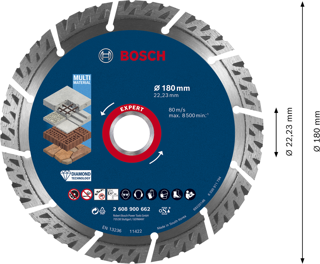 Diamantový řezný kotouč Bosch EXPERT MultiMaterial Dostupné varianty: Diamantový řezný kotouč Bosch EXPERT MultiMaterial 180x22,23 mm