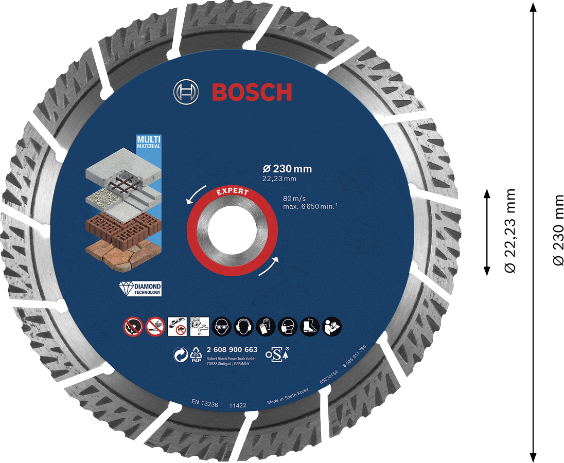 Diamantový řezný kotouč Bosch EXPERT MultiMaterial Dostupné varianty: Diamantový řezný kotouč Bosch EXPERT MultiMaterial 230x22,23 mm