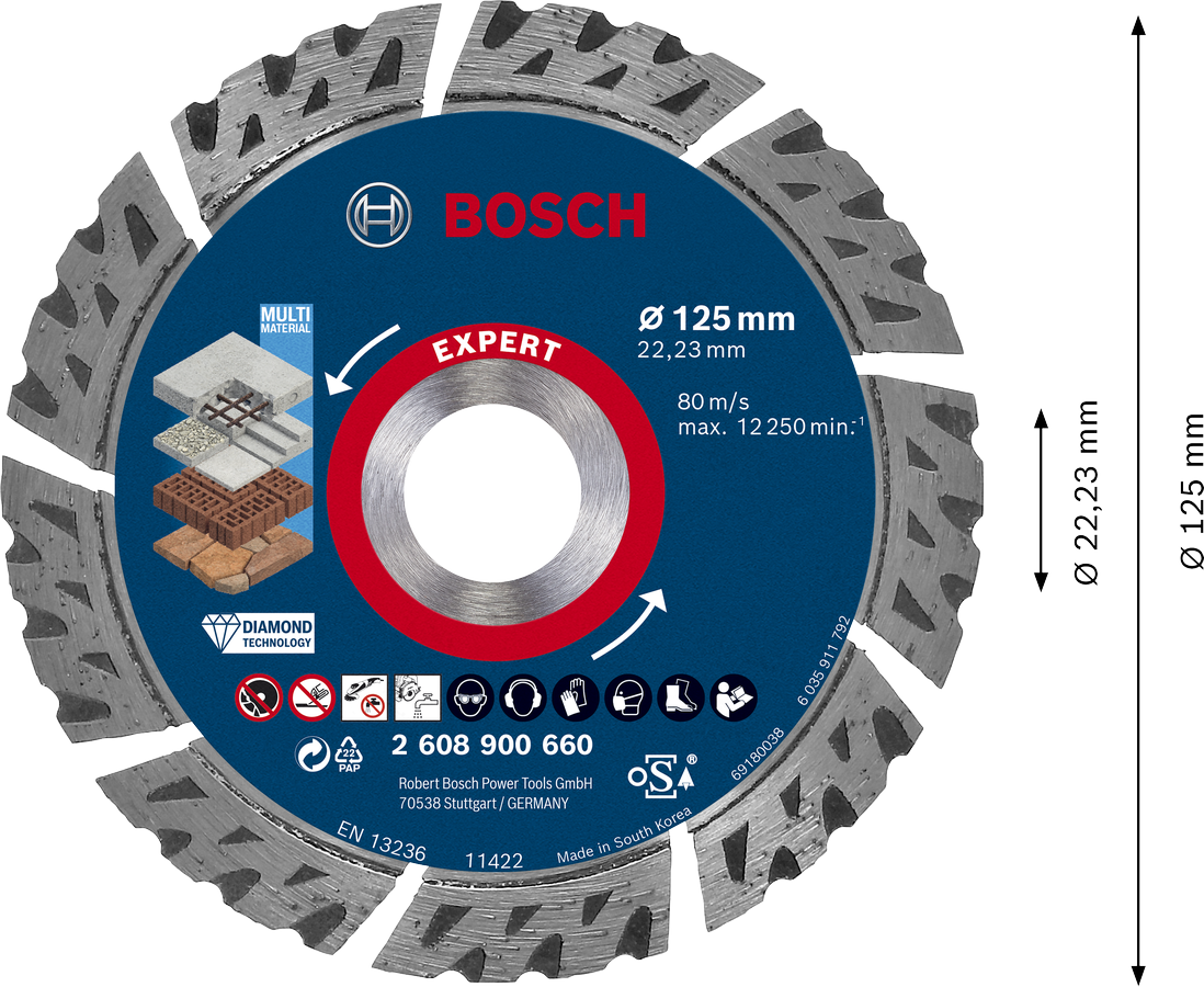 Diamantový řezný kotouč Bosch EXPERT MultiMaterial Dostupné varianty: Diamantový řezný kotouč Bosch EXPERT MultiMaterial 125x22,23 mm