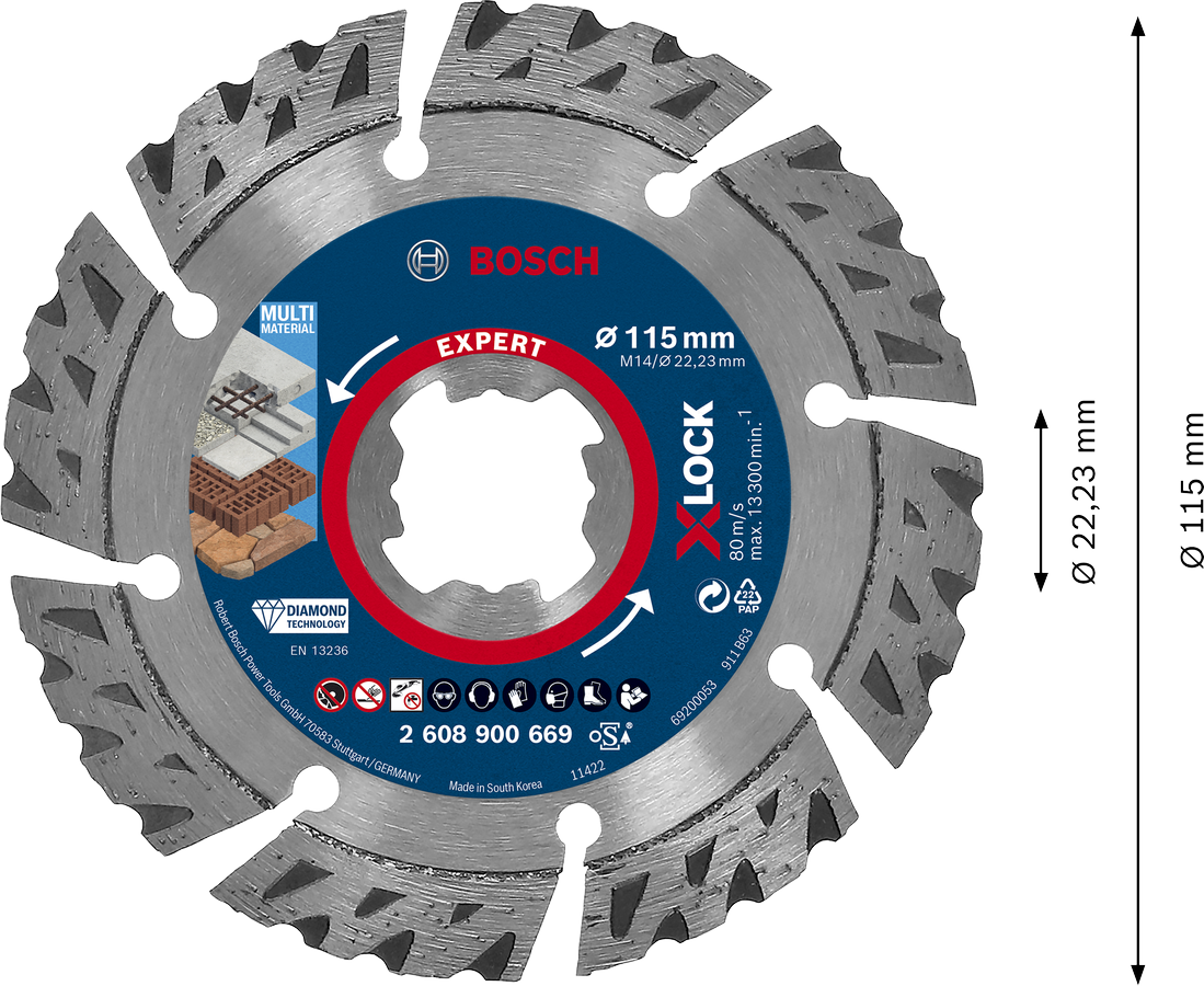 Diamantový řezný kotouč Bosch X-lock EXPERT MultiMaterial Dostupné varianty: Diamantový řezný kotouč Bosch X-lock EXPERT MultiMaterial 125 mm (obrázek 9)