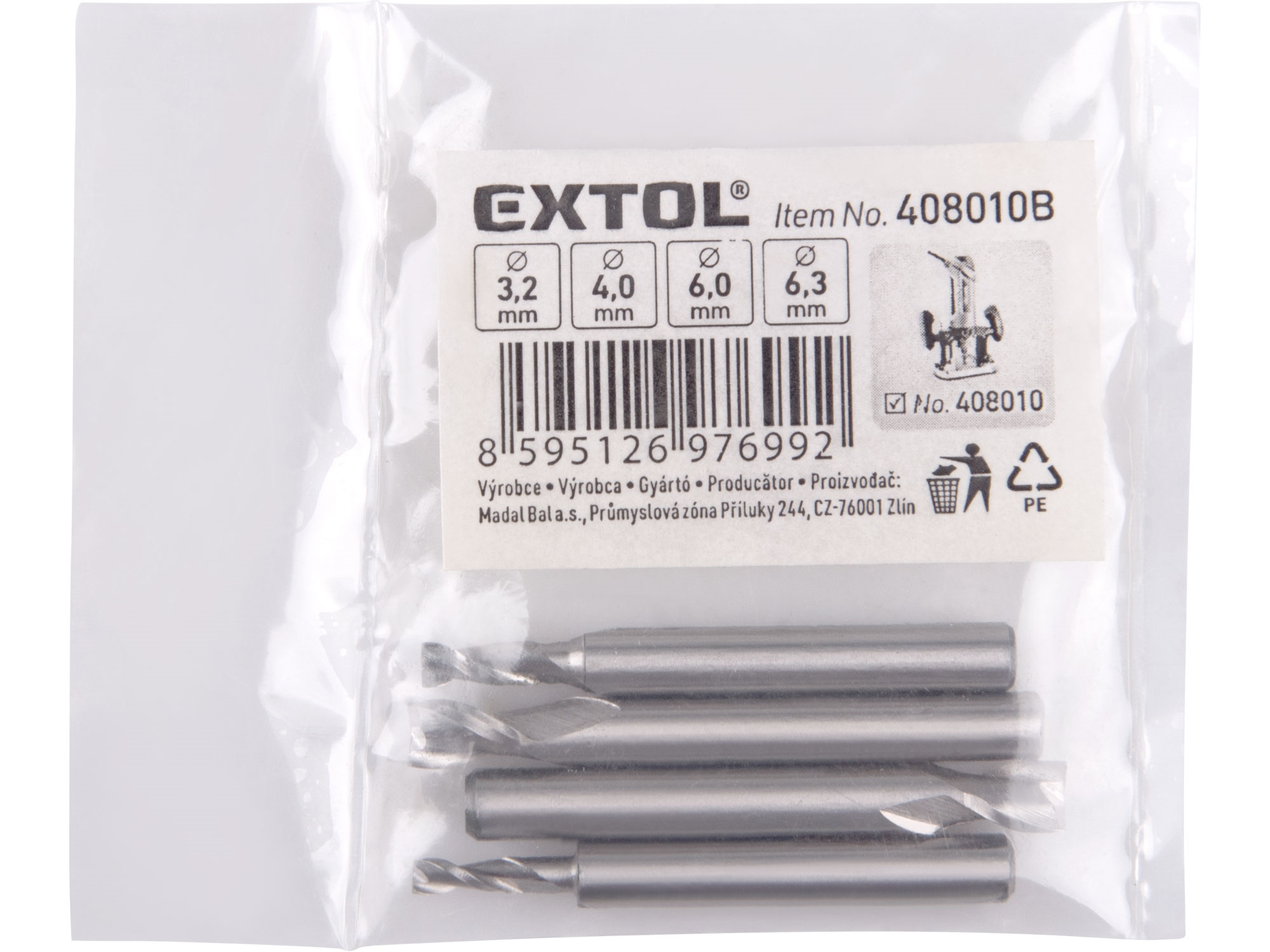 EXTOL CRAFT 408010B frézy stopkové, sada 4ks, ?3,2-4-6-6,3mm, HSS6542