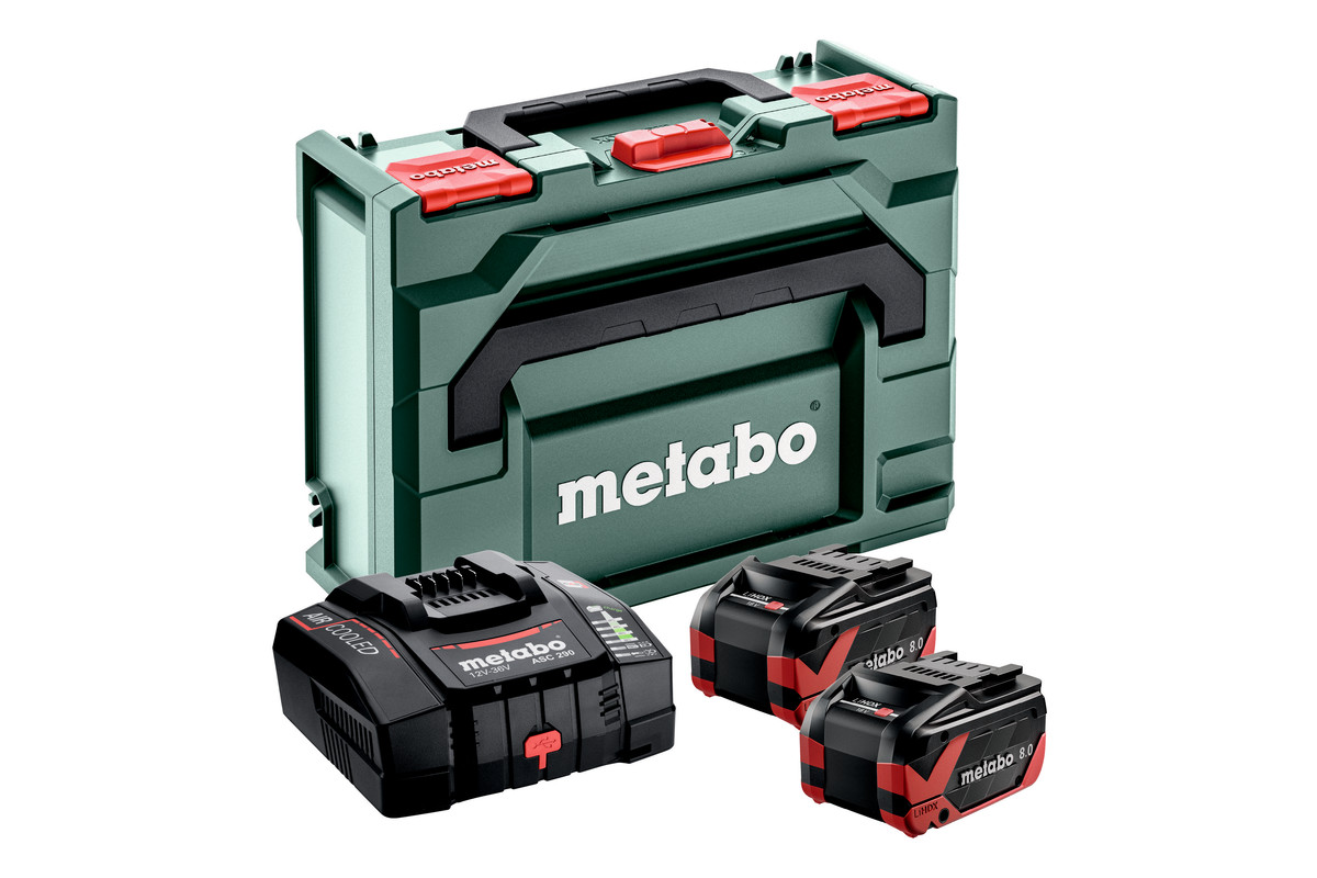Startovací sada Metabo 2x8 Ah + ASC 290 v Metaboxu 145