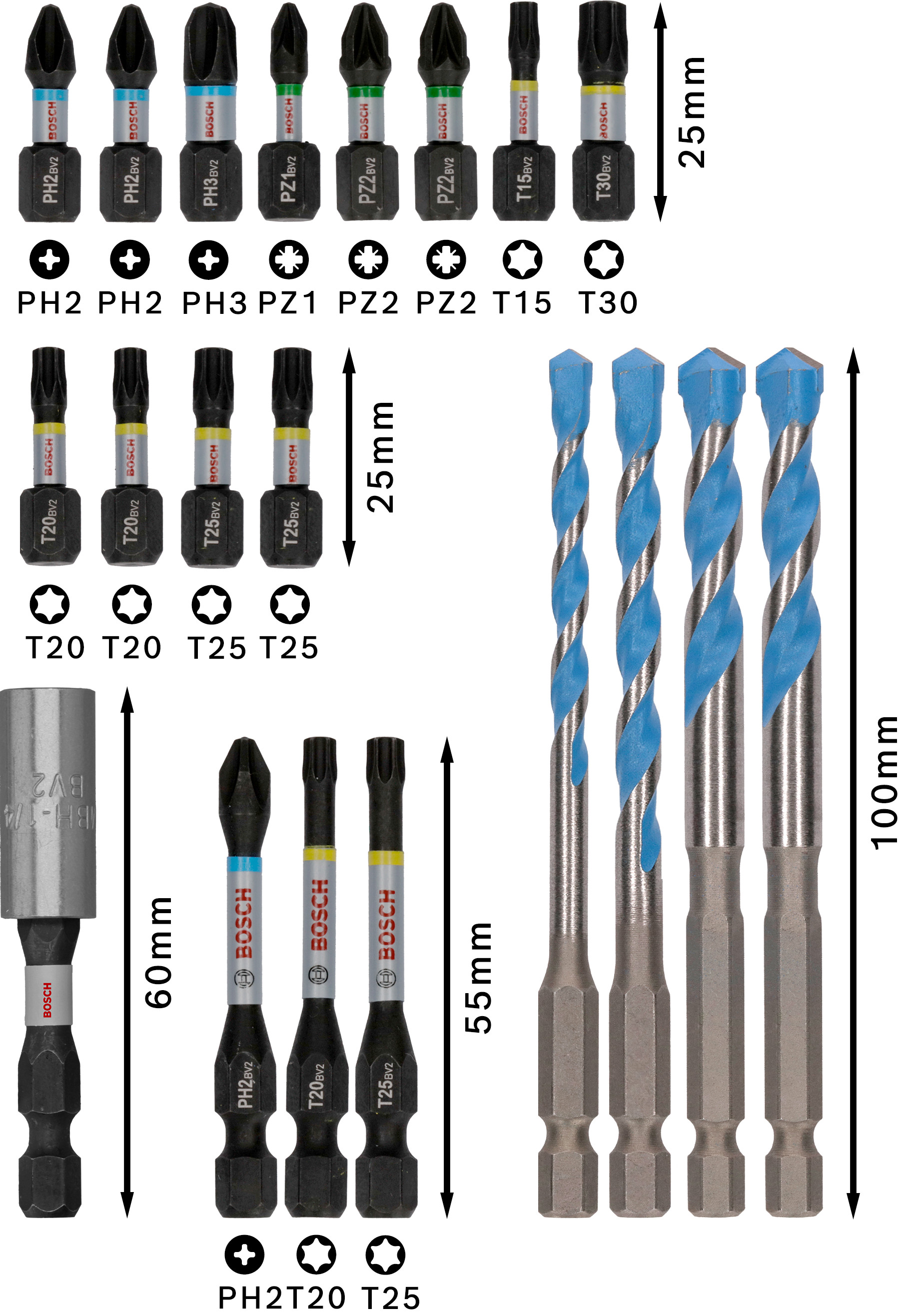 Univerzální sada Bosch PRO Impact Mixed Set (20 ks) – Bity a Multi-vrtáky