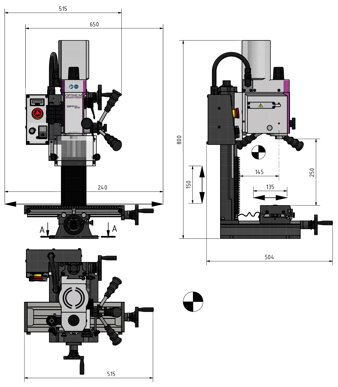 OPTIMUM Stolní frézka OPTIMUM® OPTImill MH 15 V (obrázek 3)