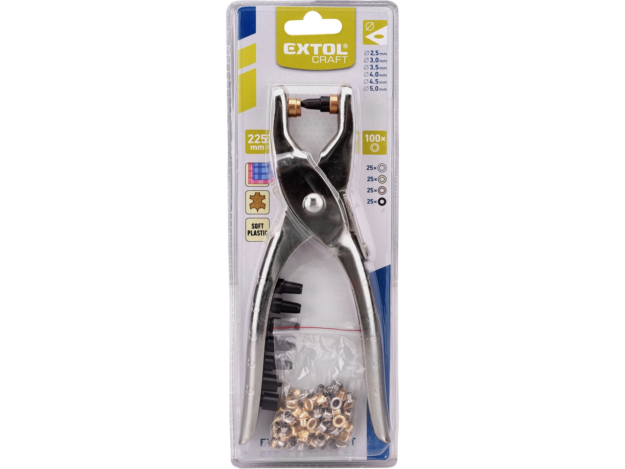Děrovací/drukovací kleště (2,5 – 5 mm) + 100 ks oček EXTOL CRAFT