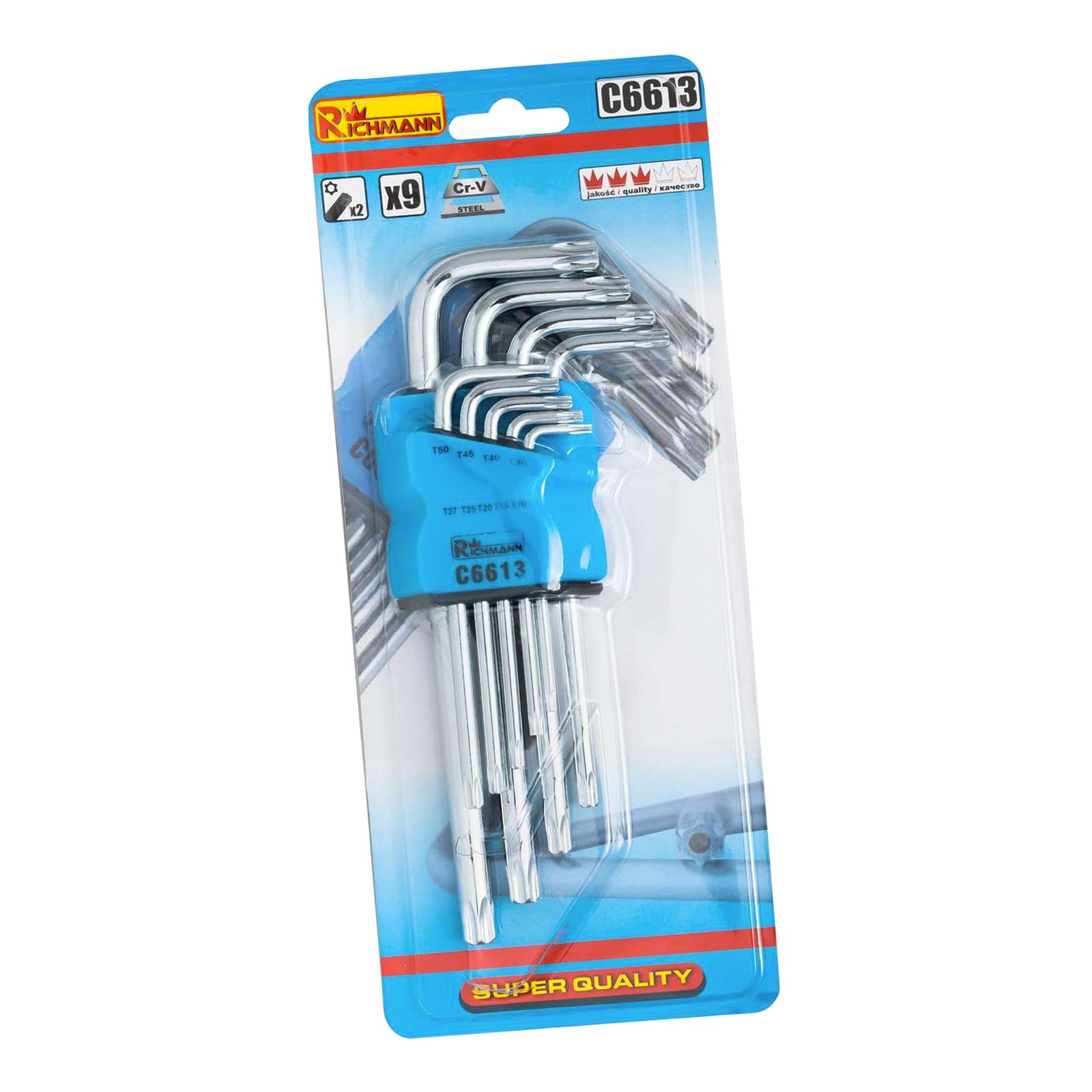 Sada klíčů TORX s otvorem (9 ks) T10-T50 RICHMANN