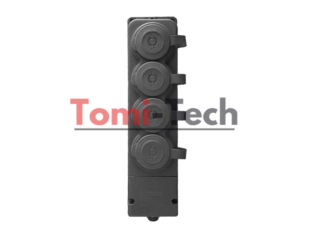 Predlžovacia lišta odolná voči striekajúcej vode a nárazom, IP44, 4 zásuvky 2P+Z, 16A, 230V AC, guma, samozhášacia, schuko verzia