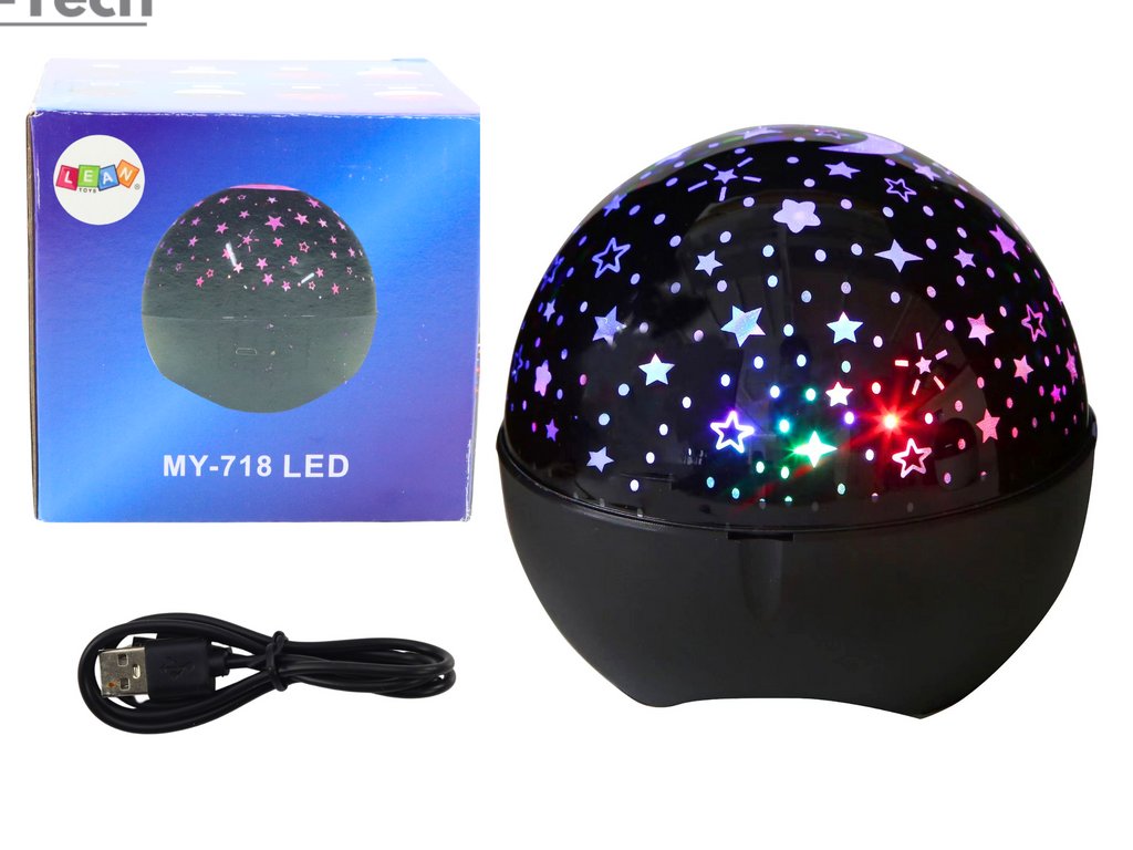 Nočný projektor s hviezdami, reproduktor 2 v 1, čierny