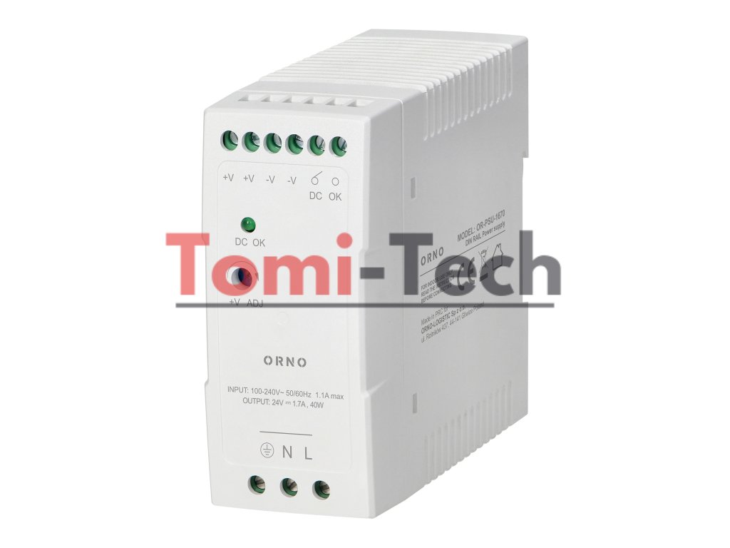 Priemyselný napájací zdroj, DIN lišta, 24VDC, 1,7A, 40W, v plastovom puzdre