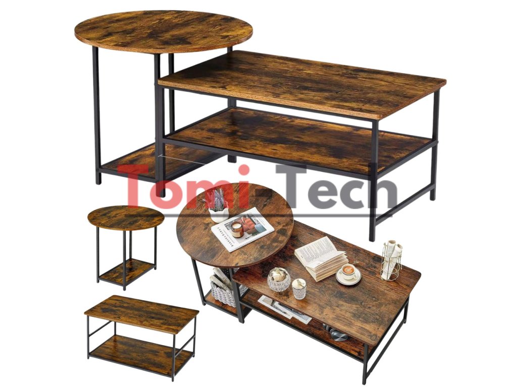 Súprava konferenčných stolíkov 2 v 1, vintage rustikálne drevo, 123 x 60 x 51 cm