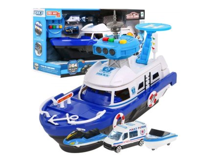 Interaktívna policajná loď 2v1 s úložným priestorom a svetlami a zvukmi