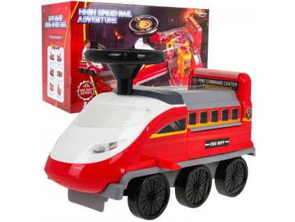 Detské odrážadlo vláčik 2v1 – parkovisko pre hasičské autá