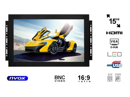 monitor open frame led 15cali vga hdmi bnc usb 12v 230v nvox op1560vh i433