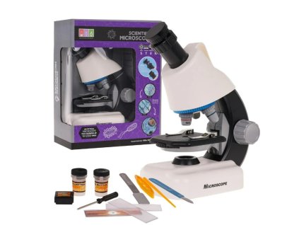 Biely mikroskop s príslušenstvom