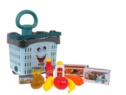 Detský Nákupný Košík 2v1 + potraviny, modrý