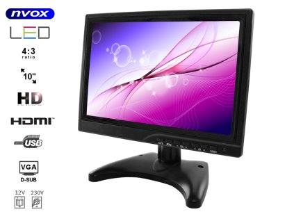 monitor led hd 10cali hdmi vga usb av bnc 12v 230v nvox pc1018 hd i585