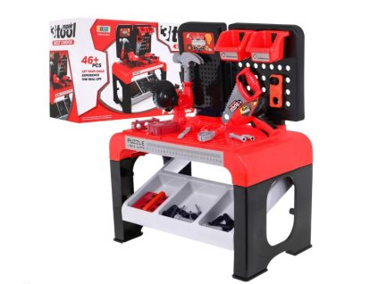 Veľký stolík s rôznim náradím čierno-červený