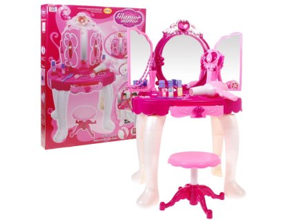 Ružový toaletný stolík s doplnkami