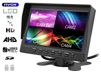 monitor samochodowy lcd 7cali ahd 4pin z funkcja rejestratora 12v 24v nvox ahm6124 7cali quad ahd 4pin i1170