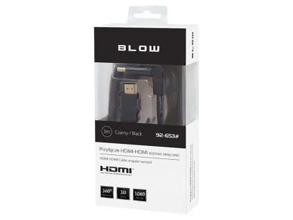 92-653# HDMI-HDMI konektor čierny, uhlový, 3m, skrutkovací