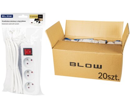 98-533# Predlžovací kábel PR-370WSP 3-zásuvkový s uzemnením + vypínač 5 m biely 3x1,5 mm balenie