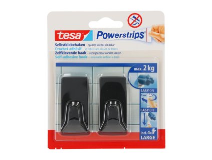 Samolepiace háčiky Powerstrips, 2 ks, obdĺžnikové, veľké, čierne