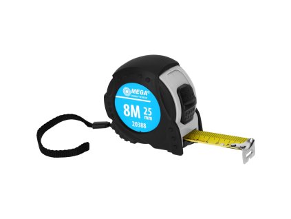Zvinovací meter 8m/25mm, 2x doraz, pánty, CE, gumený kryt, kartón, mega