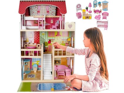 Drevený domček pre bábiky - vila s bazénom D11251