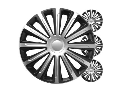 Sada 4 krytov kolies auta, trendová čierno-strieborná, 15" palcov, farebný box