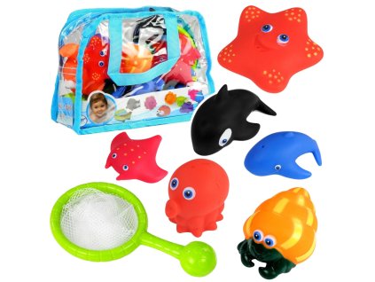 Sada morských živočíchov na kúpanie, gumené rybárske sitko, 12 ks.