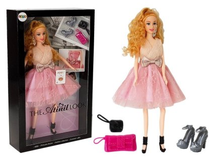 Bábika modelka blond vlasy 28 cm kabelka vysoké podpätky