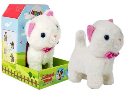 Interaktívny zvuk bielej mačky na batérie, ktorá chodí a spieva