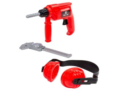 Červená sada náradia, vŕtačka, chrániče sluchu, posuvné meradlo 91116