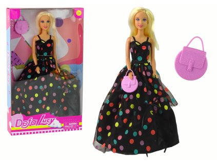 Dlhé čierne bodkované šaty pre bábiky Lucy